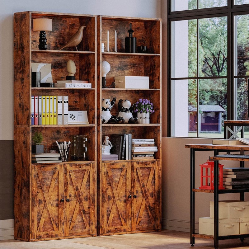 IRONCK Industrial Bookshelves and Bookcases with Doors Floor Standing 6 Shelf Display Storage Shelves 70 in Tall Bookcase for Home Office, Living Room - Image 1